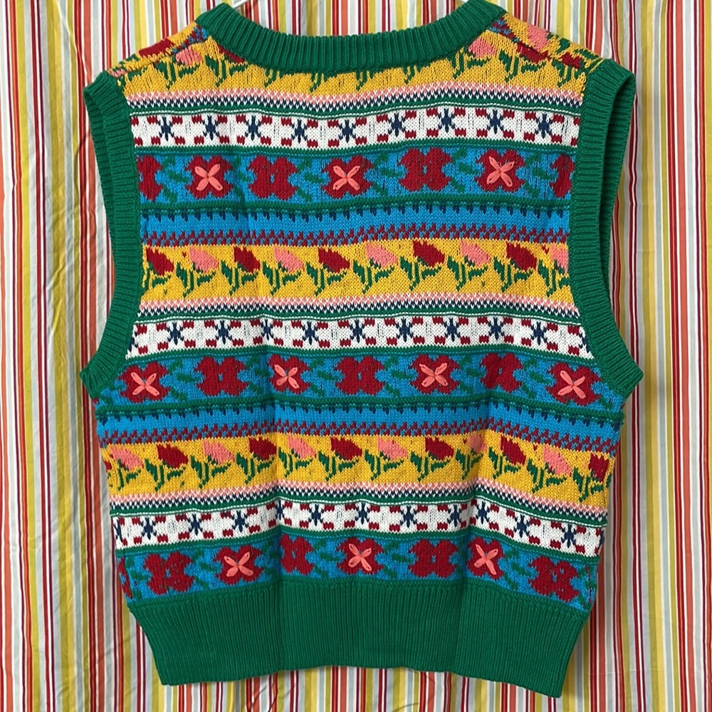 NWT Zara pullover jacquard knit floral sweater vest top with V-neck! Size medium - Picture 8 of 16